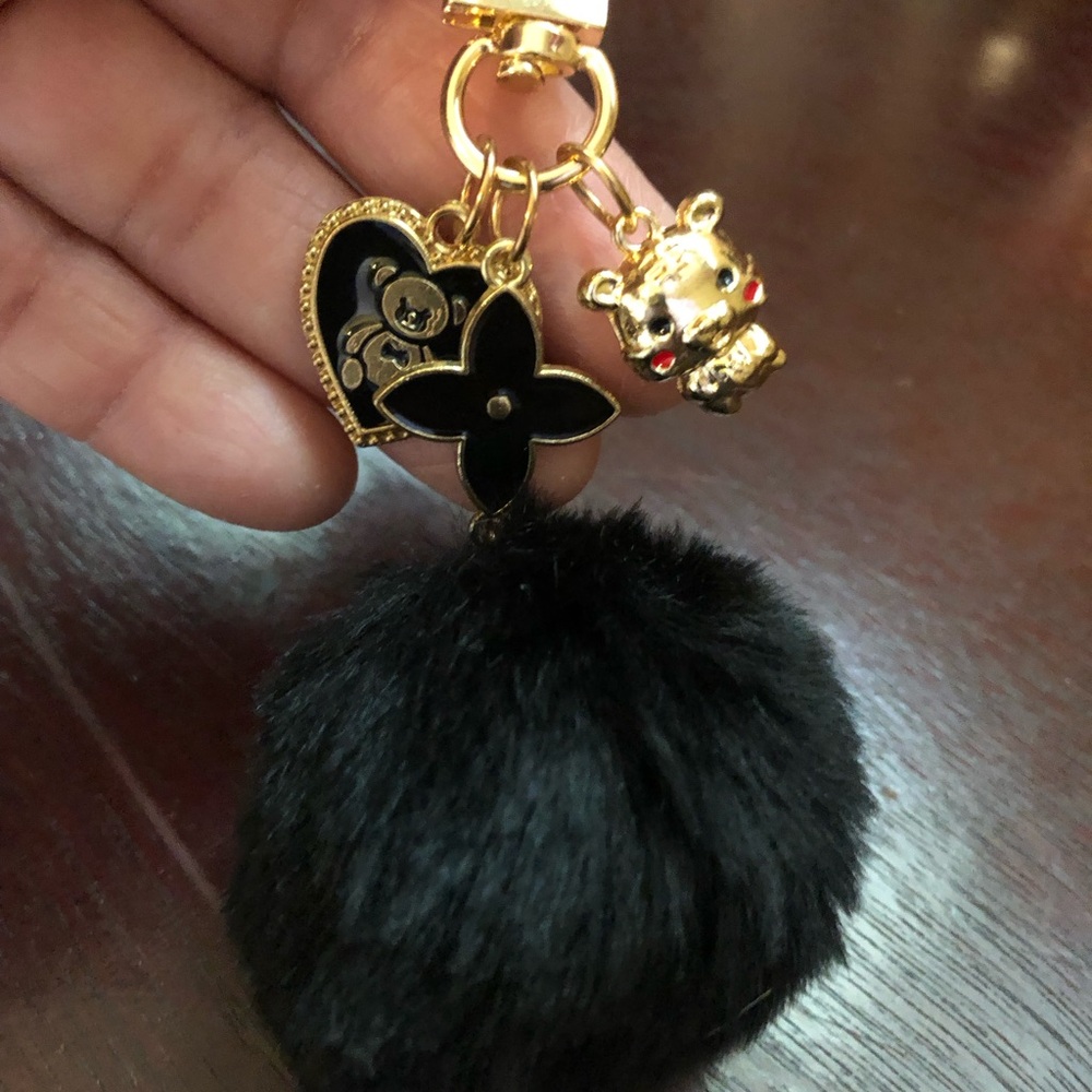Black and Gold Keychain with Pom Pom